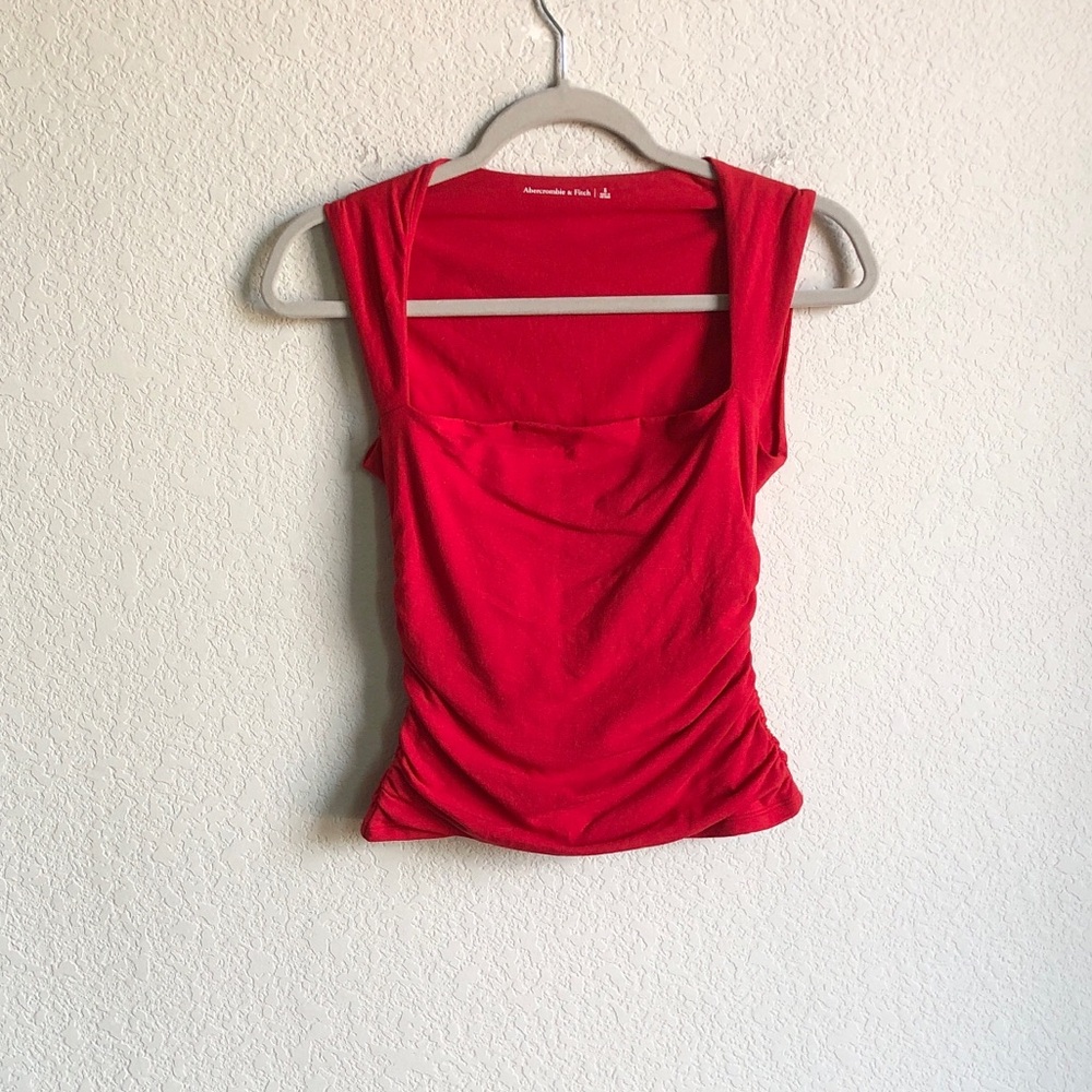 Abercrombie and Fitch The Ava Top Red Square Neck Cotton Ruched Side Tank Y2K